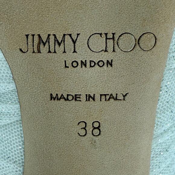 JIMMY CHOO Lavish 100 Glitter Satin Heels EU 38 US 7-8 Ivory White Bridal Pumps - Picture 8 of 9